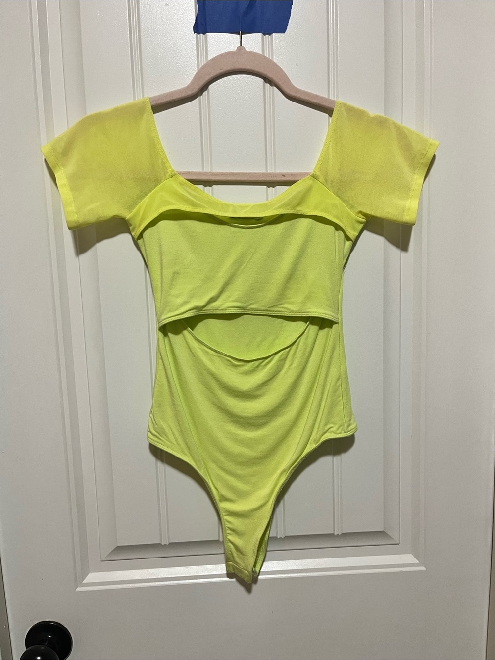 Good American Neon Yellow Short Sleeve Layered Bodysuit
